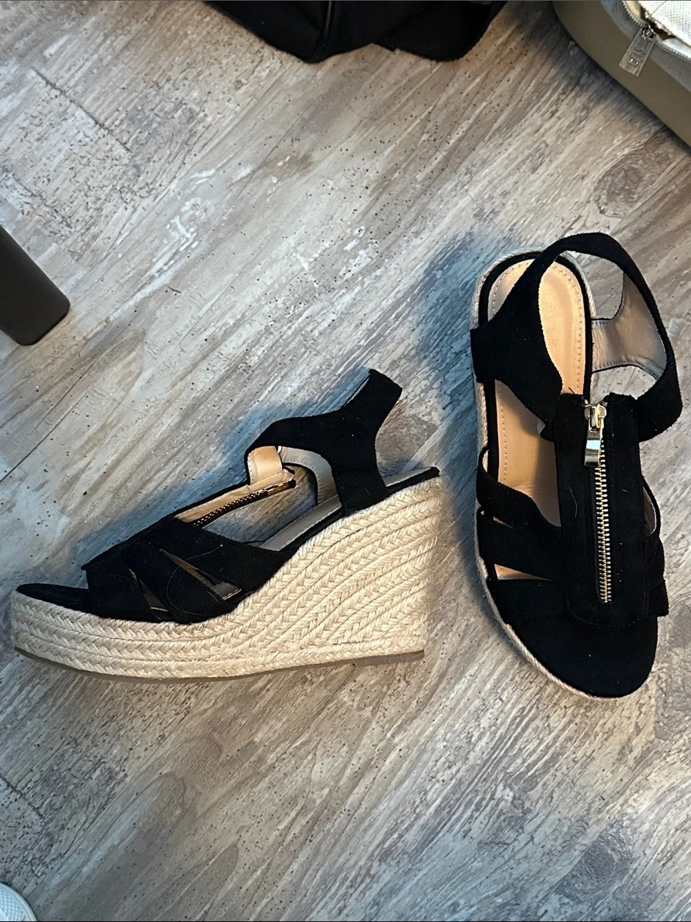 Women’s Black Suede Espadrille Wedge Sandals size 39 / 8.5